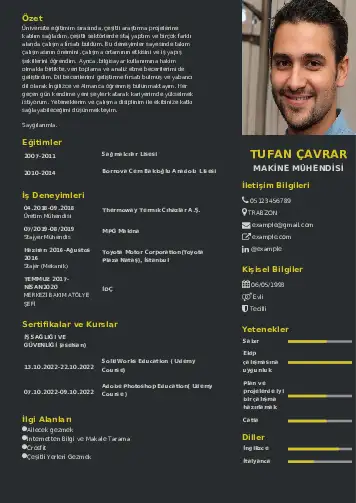 Makine Mühendisi Cv Örnekleri cv indir